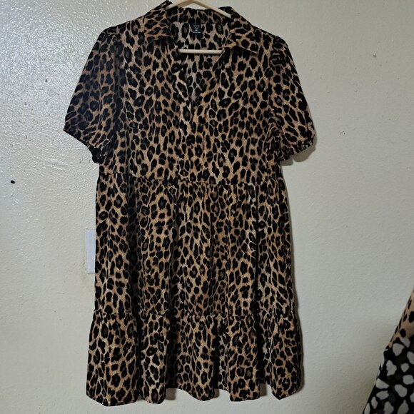 Shein Curve Dresses & Skirts - 039) Shein Curve OXL Womens Leopard Baby Doll Dress Brown Animal Print Collared